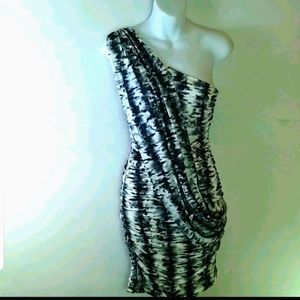 Venus ruched side forming dress with sache.